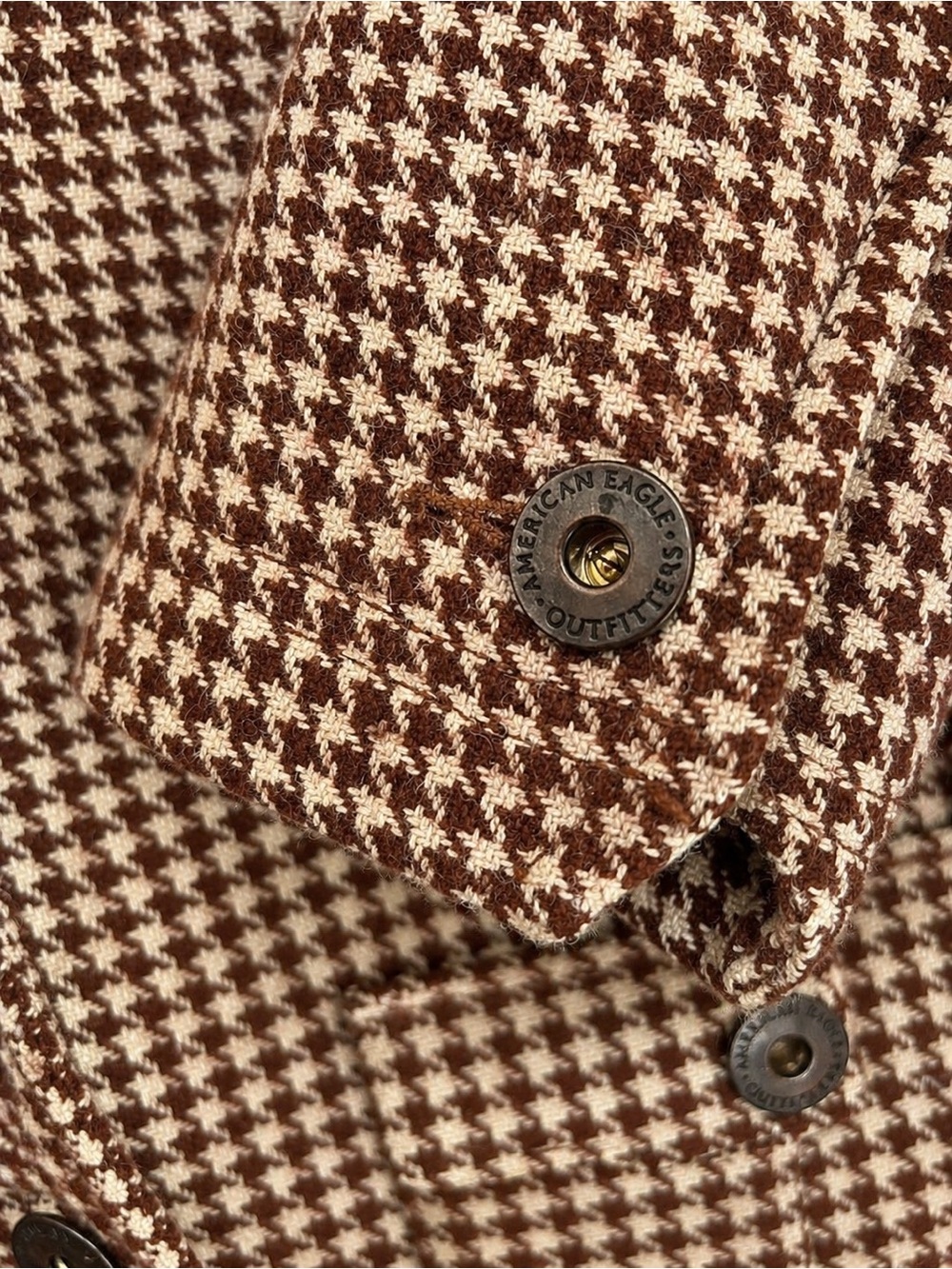 American Eagle Houndstooth Blazer Brown Tweed Jacket Preppy Chic S/P - Picture 5 of 6